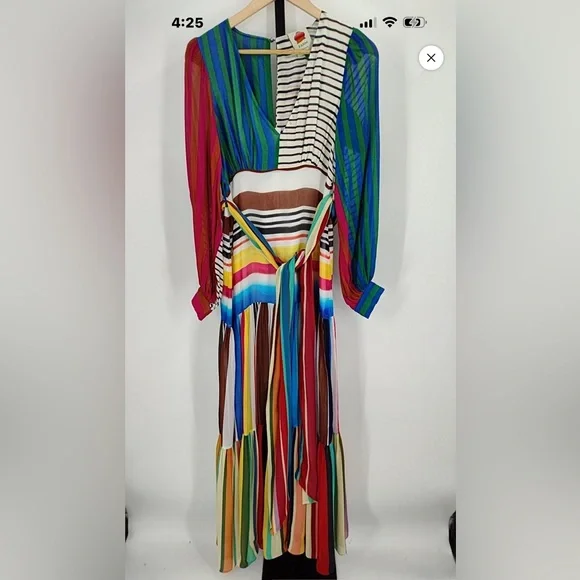 FARM Rio Multicolor Striped Wrap Maxi Dress - Red, Blue, Yellow, Green, Brown - Picture 3 of 5